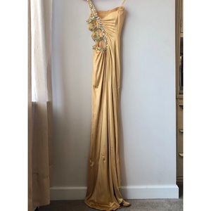 Terani Couture Gold Embellished Cutout Dress